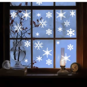 16, 32, 48, 64 u 80 pegatinas navideñas de vinilo con forma de copo de nieve para ventana - Decoraciones reutilizables