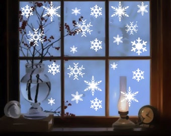 16,32,48,64 or 80 Snowflake Window Vinyl Clings Christmas Stickers - Reusable Decorations