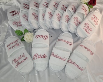Bridesmaid slippers, personalised wedding slippers, open toe slippers, bridesmaid gifts, hen party, bridal slippers
