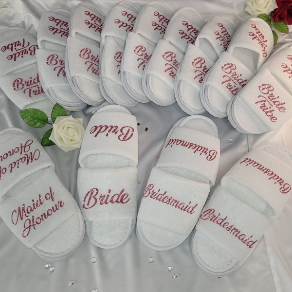 Bridesmaid slippers, personalised wedding slippers, open toe slippers, bridesmaid gifts, hen party, bridal slippers
