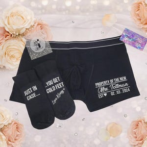 Sentimental Groom  Set –  Wedding Boxers & Socks, Romantic Gift from Bride, Wedding Morning Keepsake
