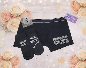 Sentimental Groom  Set –  Wedding Boxers & Socks, Romantic Gift from Bride, Wedding Morning Keepsake