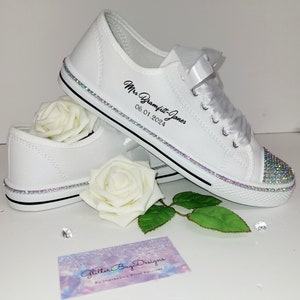 Personalised Wedding trainers 'Converse Style' White Crystal Rhinestone Bling *New*