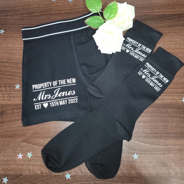 Groom Gift Set Property of Personalised Boxers and Socks, Wedding Gift, Groom Gift, Anniversary Gift