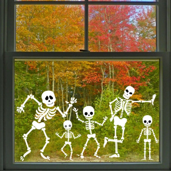 Pack d'autocollants de fenêtre de squelettes de citrouilles fantômes de chauves-souris d'Halloween, autocollants de fenêtre d'Halloween, décoration de fenêtre d'Halloween, décoration d'Halloween