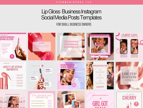 20 Instagram Templates | Social Media Templates | Lip Gloss Graphics | Lip Gloss Business | IG Posts | Instagram Templates | Lip Gloss Posts