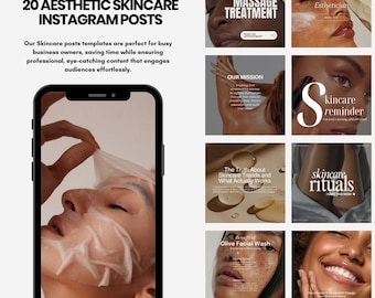20 Editable Skincare Instagram Posts |Skincare Social Media Templates | Instagram Templates for Estheticians | Esthetician Business Neutrals