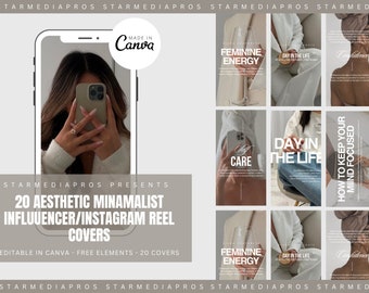 20 Instagram Reel Cover Templates | Beige Aesthetic Instagram reel Covers | Content Creator Reel Covers For Canva | Reel Template Cover