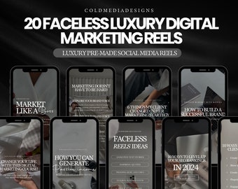 May include: A collage of 10 smartphone screens showcasing digital marketing reel ideas for luxury brands. The reels feature text-based tips, such as "Market Like a Boss", "How to Build a Successful Brand", and "10 Ways to Level Up Your SEO Rankings in 2024".