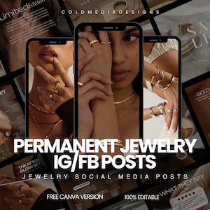 Editable Permanent Jewelry Instagram Posts Template | Permanent Jewelry Social Media Templates | Permanent Jewelry Business Supplies |