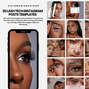20 Sleek Lash Tech Instagram Posts Templates | Lash Quotes | Lash Posts | Lash Tech Branding | Canva Templates Editable
