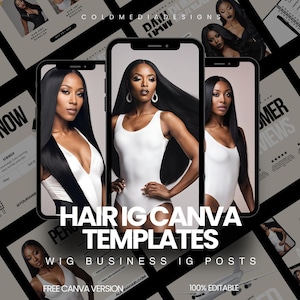 20 Hair Content Templates | Hair and Wig Business Branding | Editable Canva | Black Beige Hairstylist Instagram Posts | Beauty Wig Brand