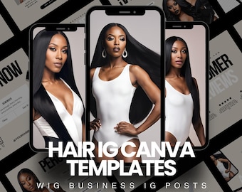 20 plantillas de contenido para cabello / Marca para negocios de cabello y pelucas / Canva editable / Publicaciones de Instagram de estilistas en negro y beige / Marca de pelucas de belleza