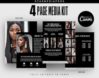 Dark Aesthetic 4 Page Media Kit | Black Instagram Media Kit | Influencer Media Kit | UGC Media Kit | Editable Media Kit Template | Canva