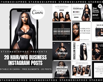 20 publicaciones de Instagram sobre cabello / Plantilla de Instagram para estilistas / Kit de marca para cabello / Negocio de pelucas / Iconos de Instagram para cabello / Plantilla de Instagram para salones de belleza