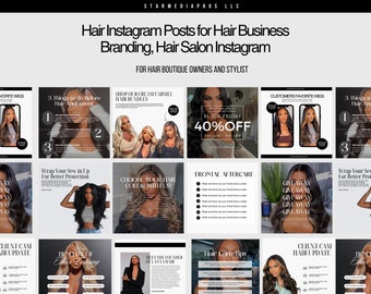 20 Instagram Post Templates | Hair Business Branding Package | Canva Editable | DIY| Hair IG Content| Social Media Posts | Hair Boutique |