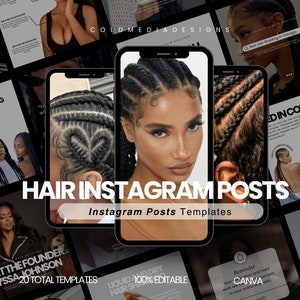 20 Hair Instagram Posts |Hairstylist Instagram Templates |Black Hair Social Media Templates | Branding Kit Hair | Hair Instagram Post Bundle