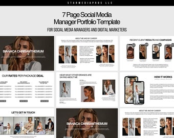 Social Media Manager Portfolio Template Canva | SMM Portfolio | 7 Pages | INSTANT DOWNLOAD | Social Media Client Onboarding | Minamalist