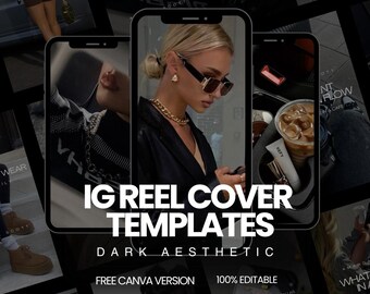 20 Instagram Reel Cover Templates | Dark Aesthetic Instagram Reel Cover | Content Creator Reel Covers for Canva | Canva Reel Template Cover