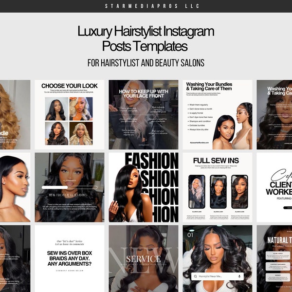 Hairstylist Instagram Posts Templates | Hair Salon Instagram | Hairdresser Templates | Hair Care Templates Canva | Hairstylist branding kit
