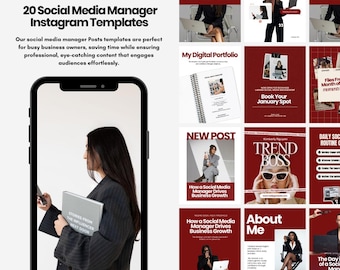 Szablony postów menedżera mediów społecznościowych na Instagramie | Zestaw 20 | Szablony Canva | Natychmiastowe pobieranie | Instagram dla małych firm