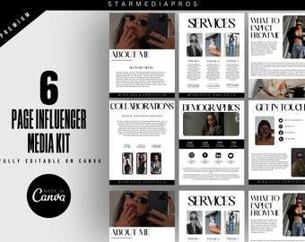 AESTHETIC 6 Page Media Kit | Black Instagram Media Kit | Influencer Media Kit | UGC Media Kit | Editable Media Kit Template | Canva