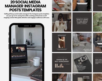 Szablony postów menedżera mediów społecznościowych Instagram | Zestaw 20 | Szablony Canva | NATYCHMIASTOWE POBIERANIE | Instagram dla małych firm