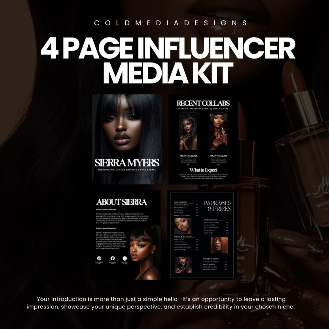 4 Page Media Kit & Rate Card Template | Instagram Influencer | Blogger ...