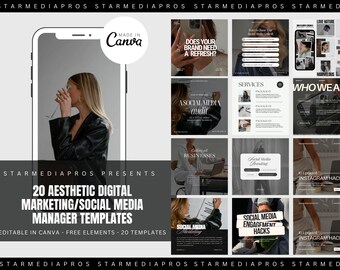 20 Instagram Posts Templates | Marketing Templates | Instagram Engagement | Social Media Manager Posts | Digital Marketer Posts |
