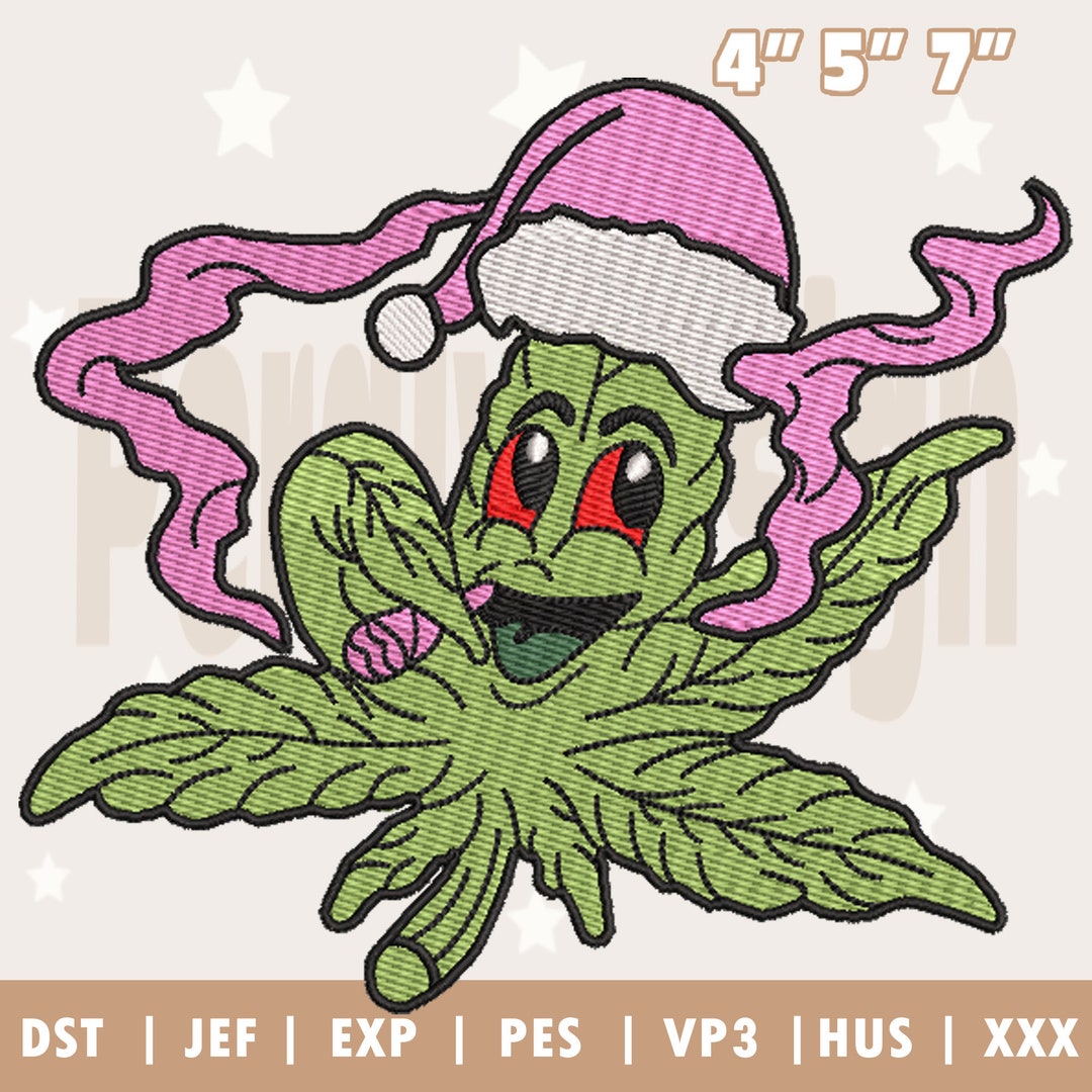 Retro Pink Weed Leaf Embroidery Machine Design, Light It up Embroidery