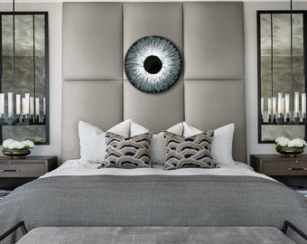 Silver Evil Eye Abstract Acrylic Pour Painting, Unique Monochrome Wall Art, Eye Doctor Gift