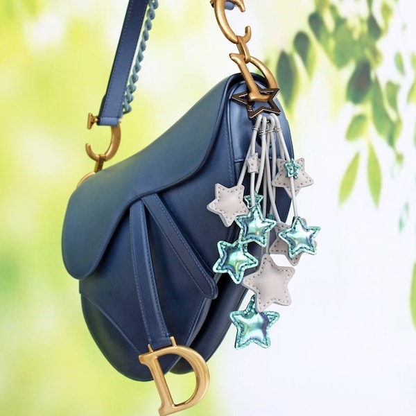 Iridescent Shooting Star Leather Keychain Charm, Handmade Purse Charm