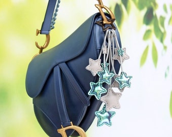 Iridescent Shooting Star Keychain Charm, Customized Leather Tassel Purse Charm, Mothers Day Gift