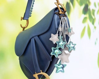 Iridescent Shooting Star Leather Keychain Charm, Handmade Purse Charm