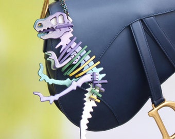 Ombre Pastel T-Rex Leather Bag Charm, Handmade 3D Dinosaur Purse Keychain