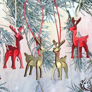 Handgemaakt leren rendierornament, vrijstaande kerstdecoratie, set van 2/4 &quot;