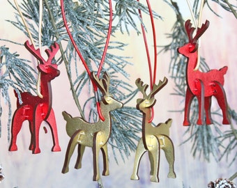 Leather Reindeer Ornament, Handcrafted Christmas Tree Decoration, Set of 2/4