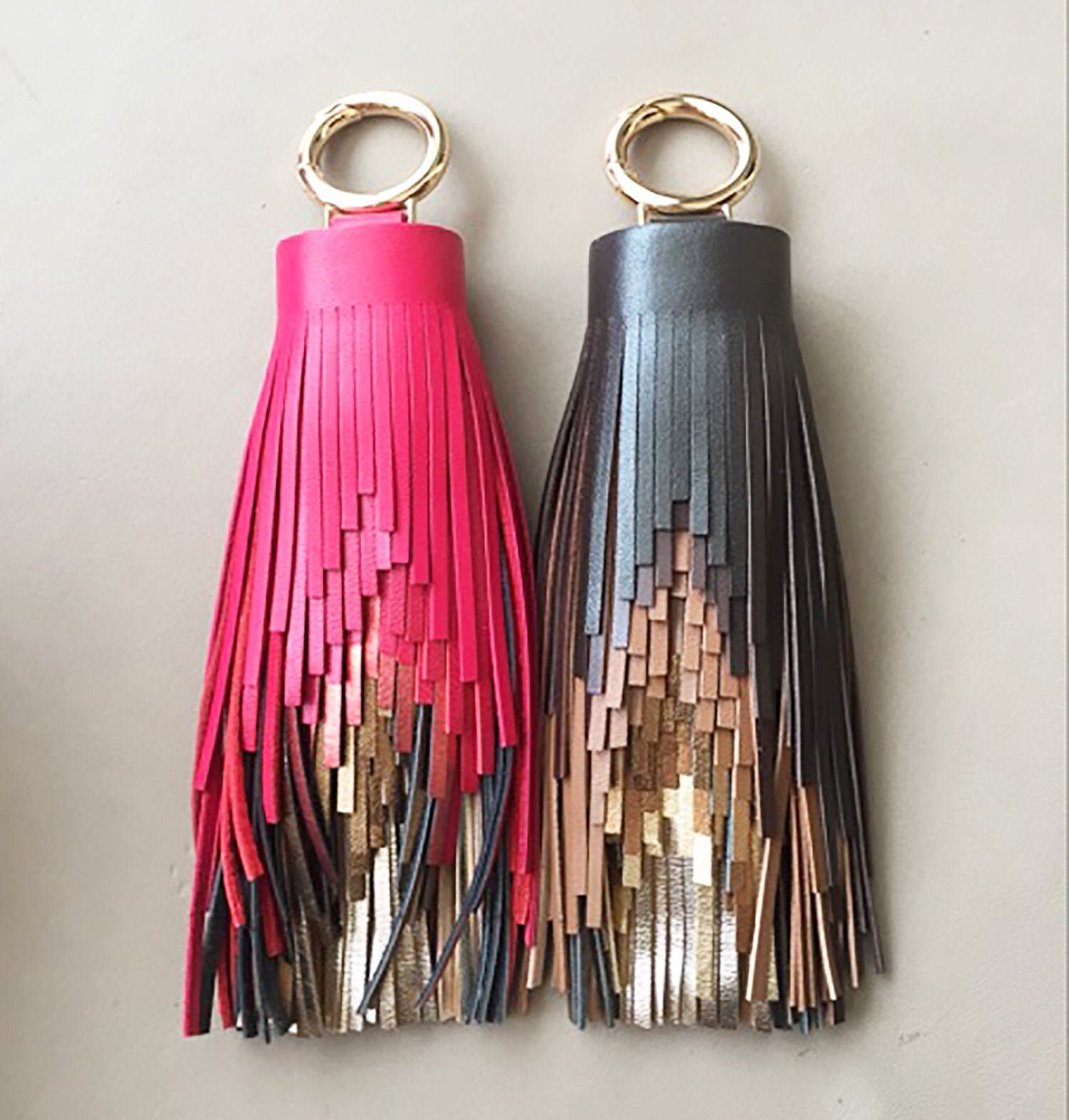 Custom Order Large Leather Tassel Metallic Gold Ombre Rainbow Etsy