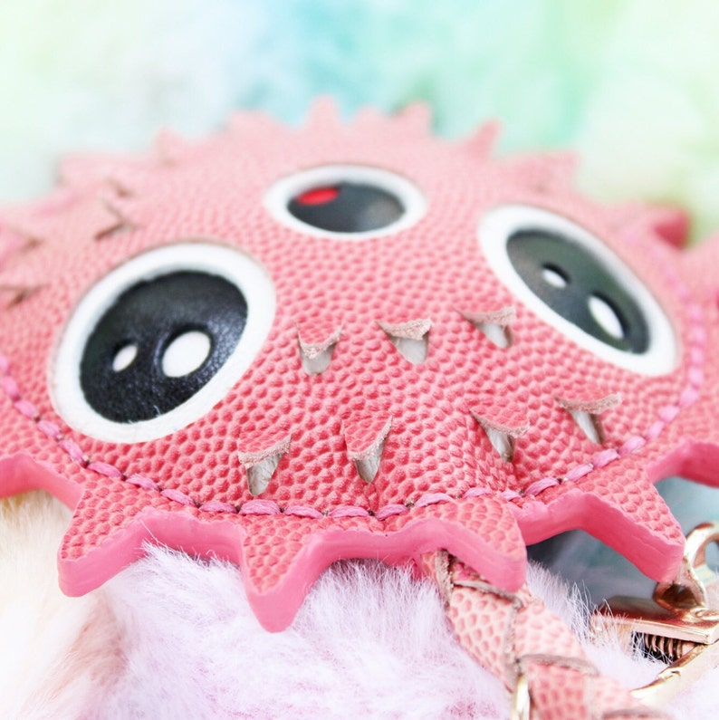 Ombre Pink Pufferfish Leather Purse Charms, Handmade Blowfish Keychain Bag Accessory image 6