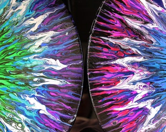 Glow In The Dark Purple Blue Eye, Abstract Acrylic Pour Painting, Halloween Decor