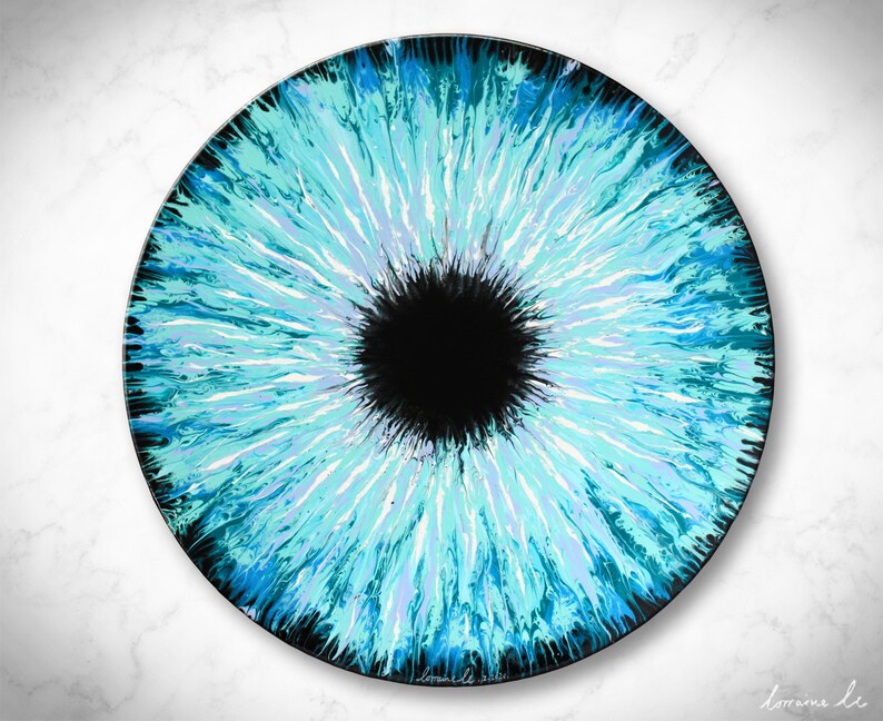 Crystal Blue Eye Abstract Acrylic Pour Painting On Canvas Etsy