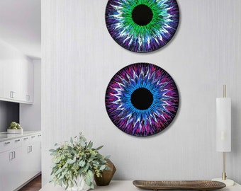 Fluorescent Green Purple Evil Eye, Abstract Acrylic Pour Painting, Eye Doctor Wall Decal