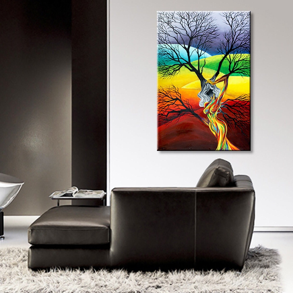 Modern Art Tree Painting Acrylic Painting On Canvas, Unique Rainbow Colors  Wall Art For Living Room Office Perfect Gifts - Yahoo Shopping
