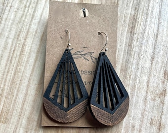 Black and wood geometric earrings