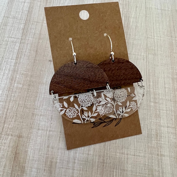 Dandelion earrings | wood and acrylic earrings | engraved earrings | floral earrings | spring earrings