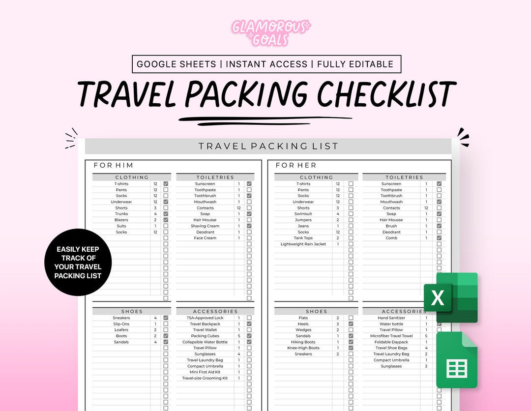 Packing List Template Google Sheets Printable Packing List - Etsy México