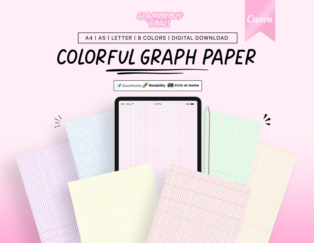 Printable Graph Paper Bundle, Colorful Graph, Colored Graph Paper, Notebook Essential, Digital