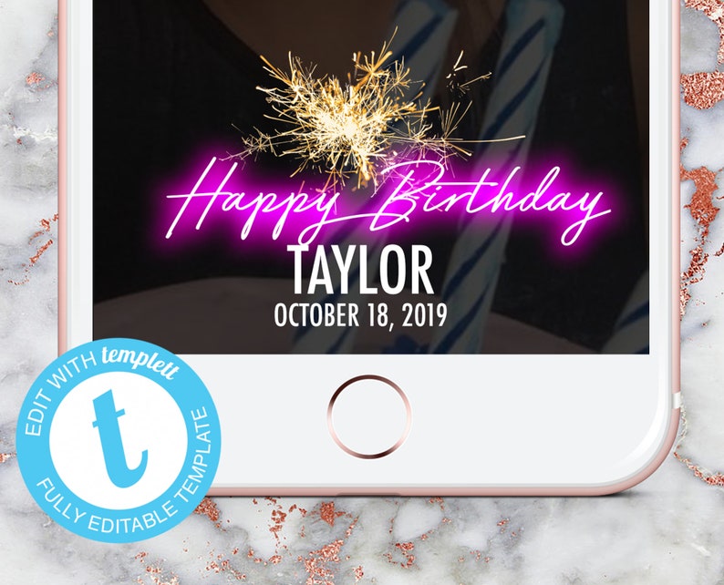 Happy Birthday Snapchat Filter Neon Birthday Snap Chat Etsy