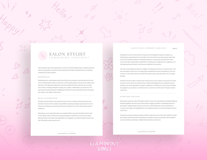 Salon Employee Commission Agreement Template for Stylists - Etsy