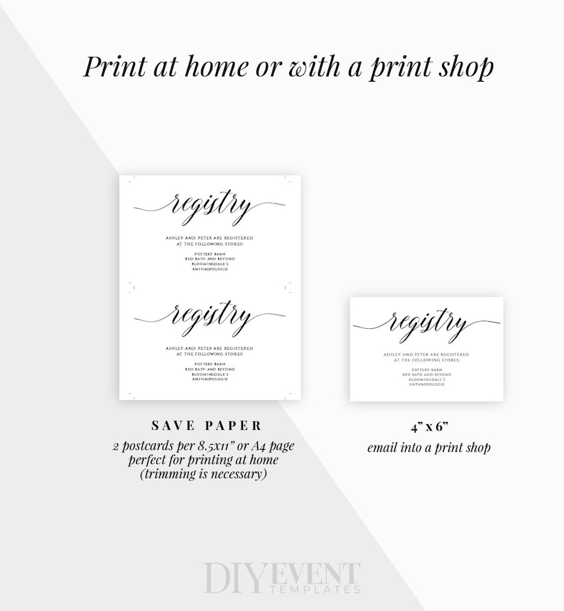 DIY Registry Card Inserts Gift Registry Card Template Wedding Etsy